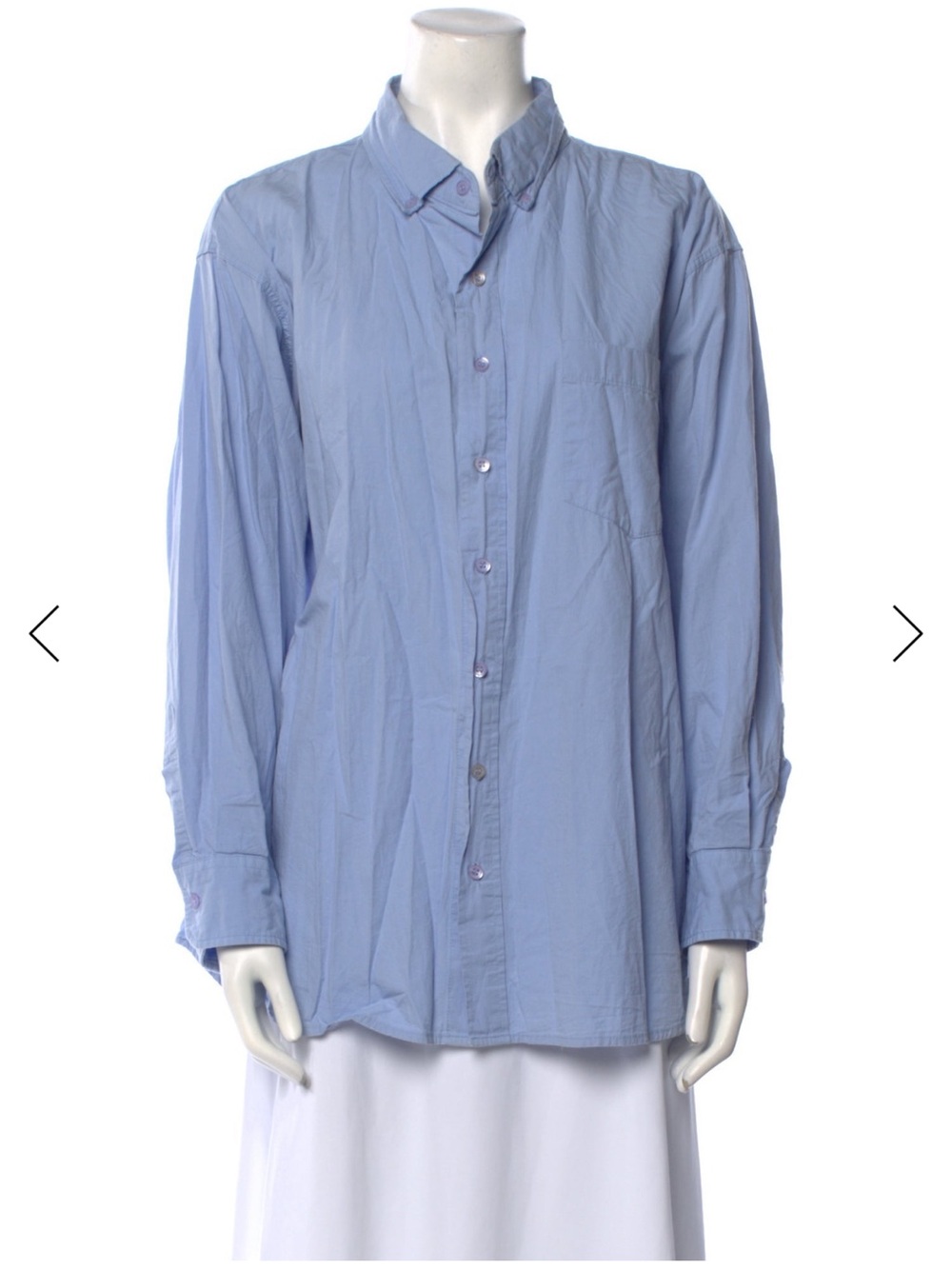 Frankie Shop Powder Blue Button-Down Shirt with curve side slits 100#cotton